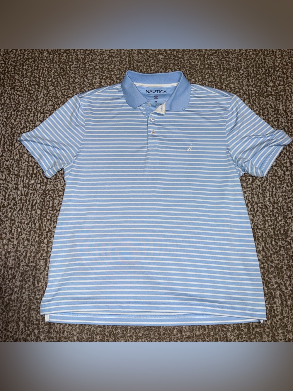 Nautica Sky Blue & White Striped Polo Shirt